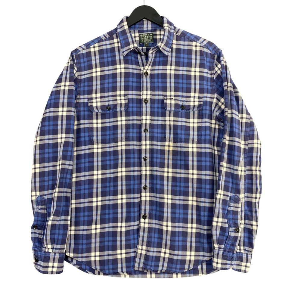 Vintage J.Crew Sporting Goods Flannel Shirt Mens M Blue Plaid Preppy Workwear